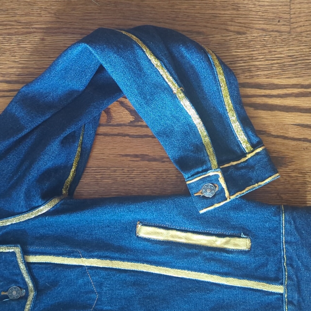 Vintage Masterpiece Apparel custom gold trim denim streetwear jeans jacket. Sz S - Picture 3 of 10